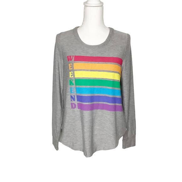 Chaser Gray Weekend Rainbow Long Sleeve Top Medium NWT - Picture 2 of 6